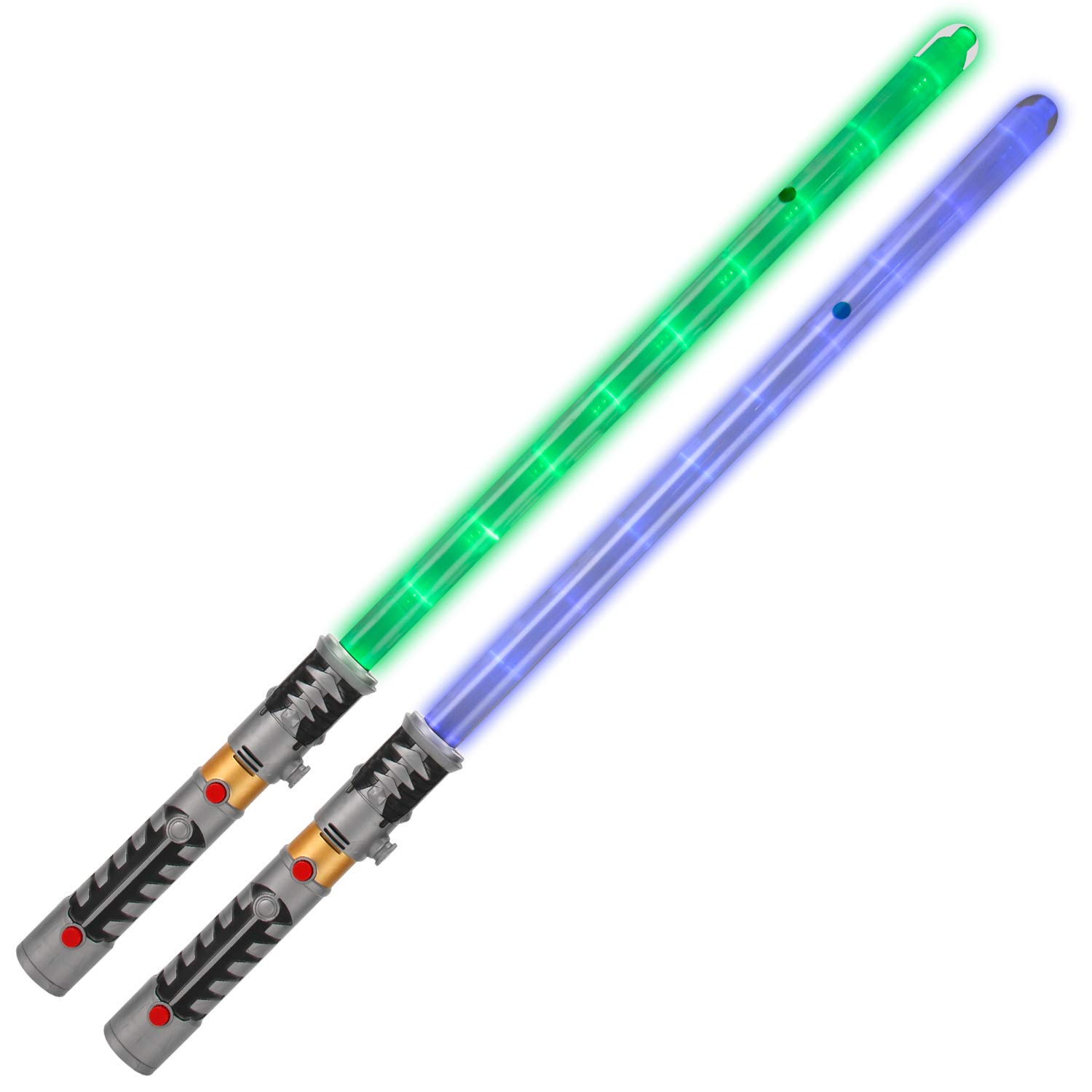 2-in-1 LED Light Up Swords Set FX Double Bladed Dual Sabers with Motion Sensitive Sound Effects (2 Pack)