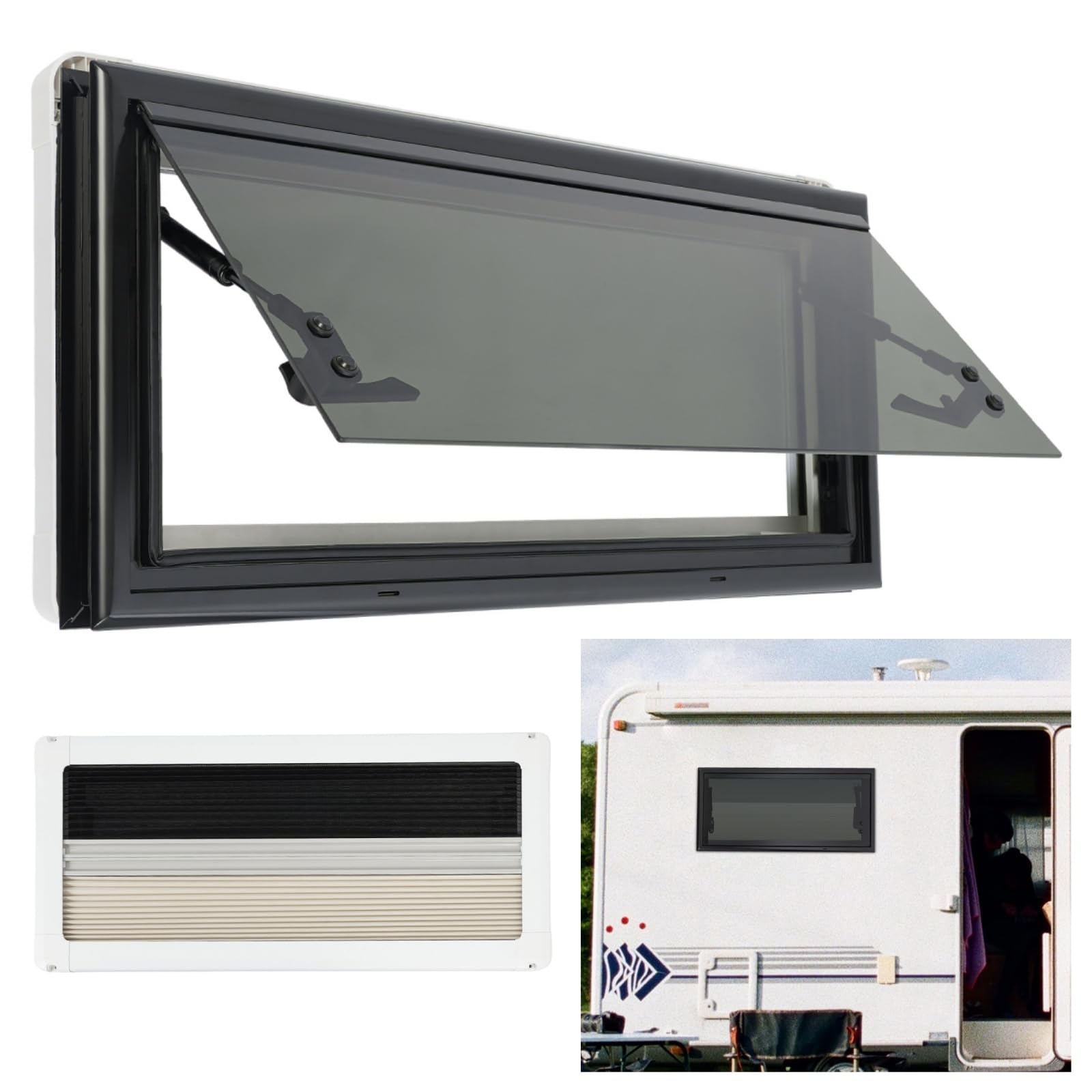 Wohnmobilfenster Universal Wohnwagen Fenster - Externes Push Fenster mit Fliegengitter und integriertem Rollo - RV Klappfenster Ausstellfenster Camper - für RV Wohnwagen Van Camper (700x300mm)