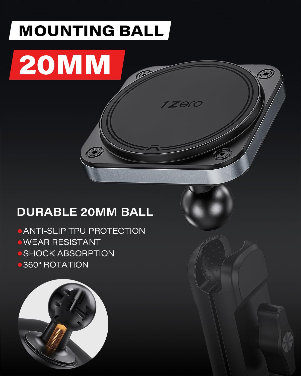1Zero Soporte magnético resistente para teléfono para soporte de tablero de bola de 20 mm compatible con MagSafe iPhone 17, 16, 15, 14, 13, 12, imanes de bola de repuesto de 0.787 pulgadas para