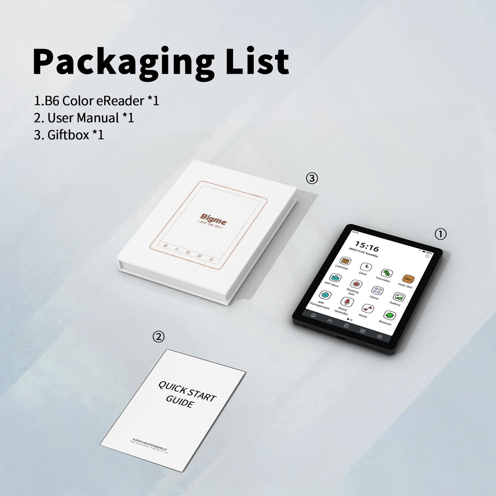 Bigme Czytnik e-booków B6, czytnik e-Ink o przekątnej 6", kolorowy czytnik e-booków, tablet z systemem Android 14, 2G + 32 GB, regulowane światło przednie z systemem Android eReader urządzenie z