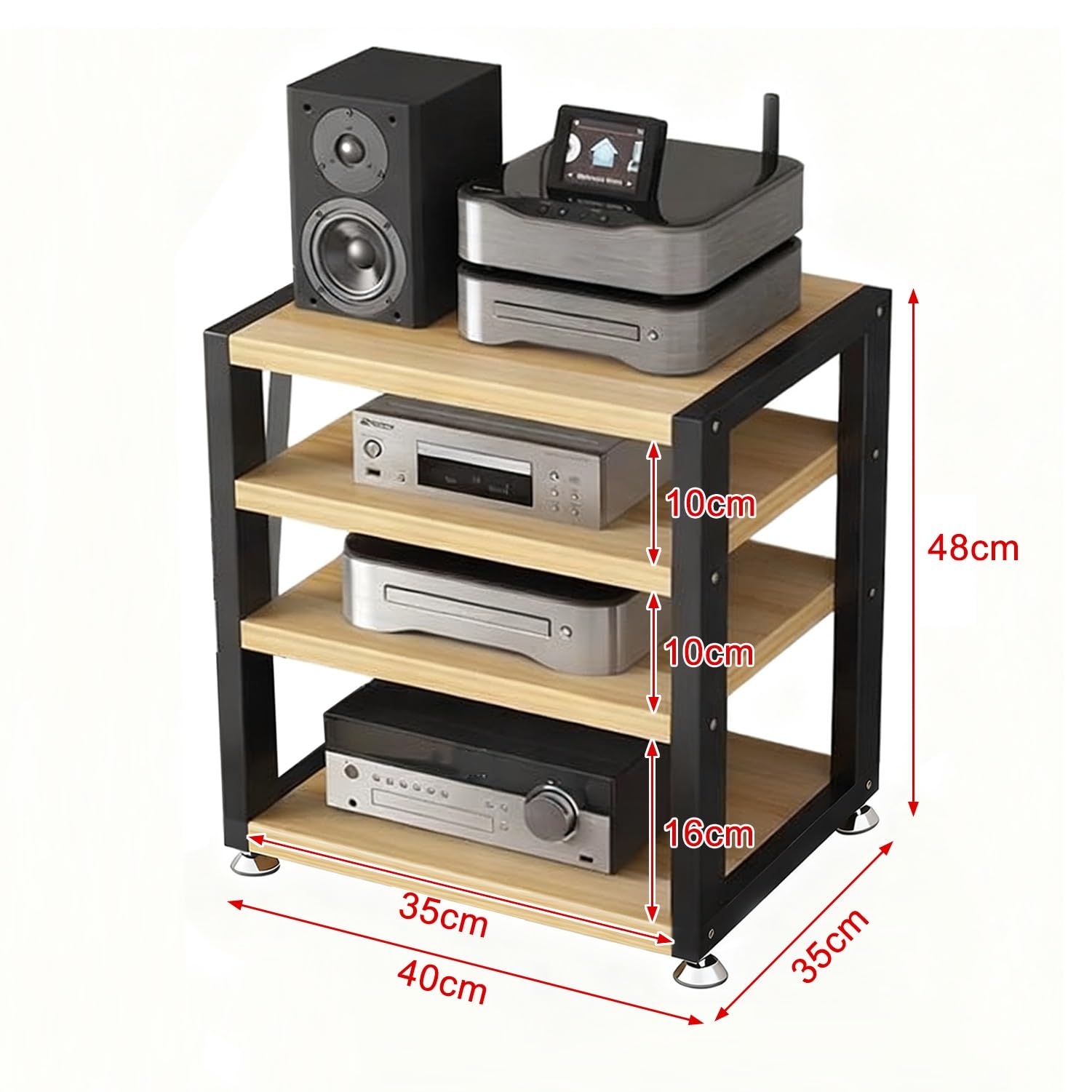 Stojak Pod Sprzęt HiFi 2/3/4-poziomowy Stojak Pod Gramofon Wielofunkcyjny Szafa Na Sprzęt Audio Do Odtwarzaczy DVD/Dekoderów Telewizji Kablowej/Konsoli Do Gier(Black,40x35x48cm)