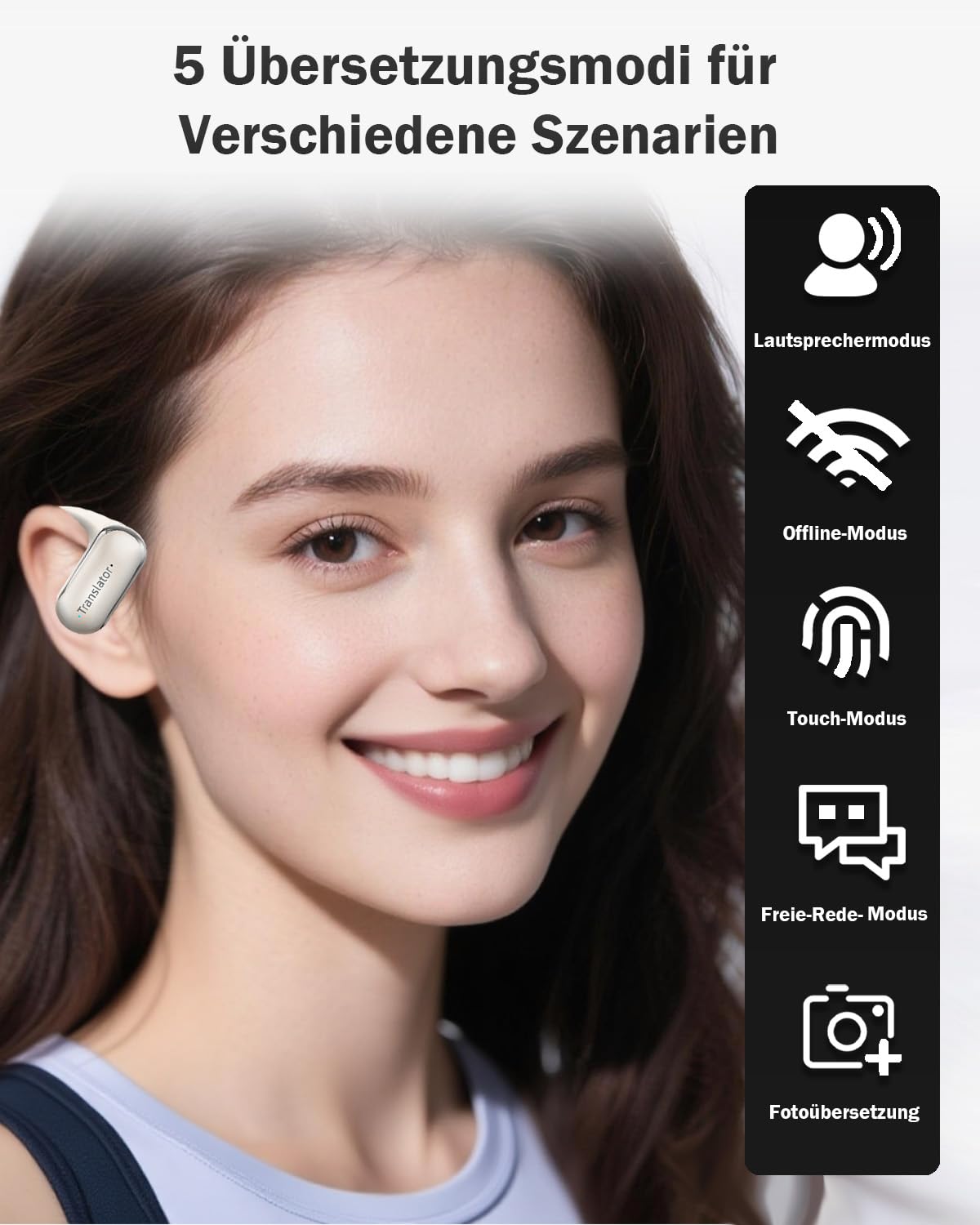 KI Übersetzer Kopfhörer Ohne Internet, 3-in-1 Echtzeit Sprachübersetzer mit 144 Online & 11 Offline Sprachen, Bluetooth 5.4, Ladecase, Beige