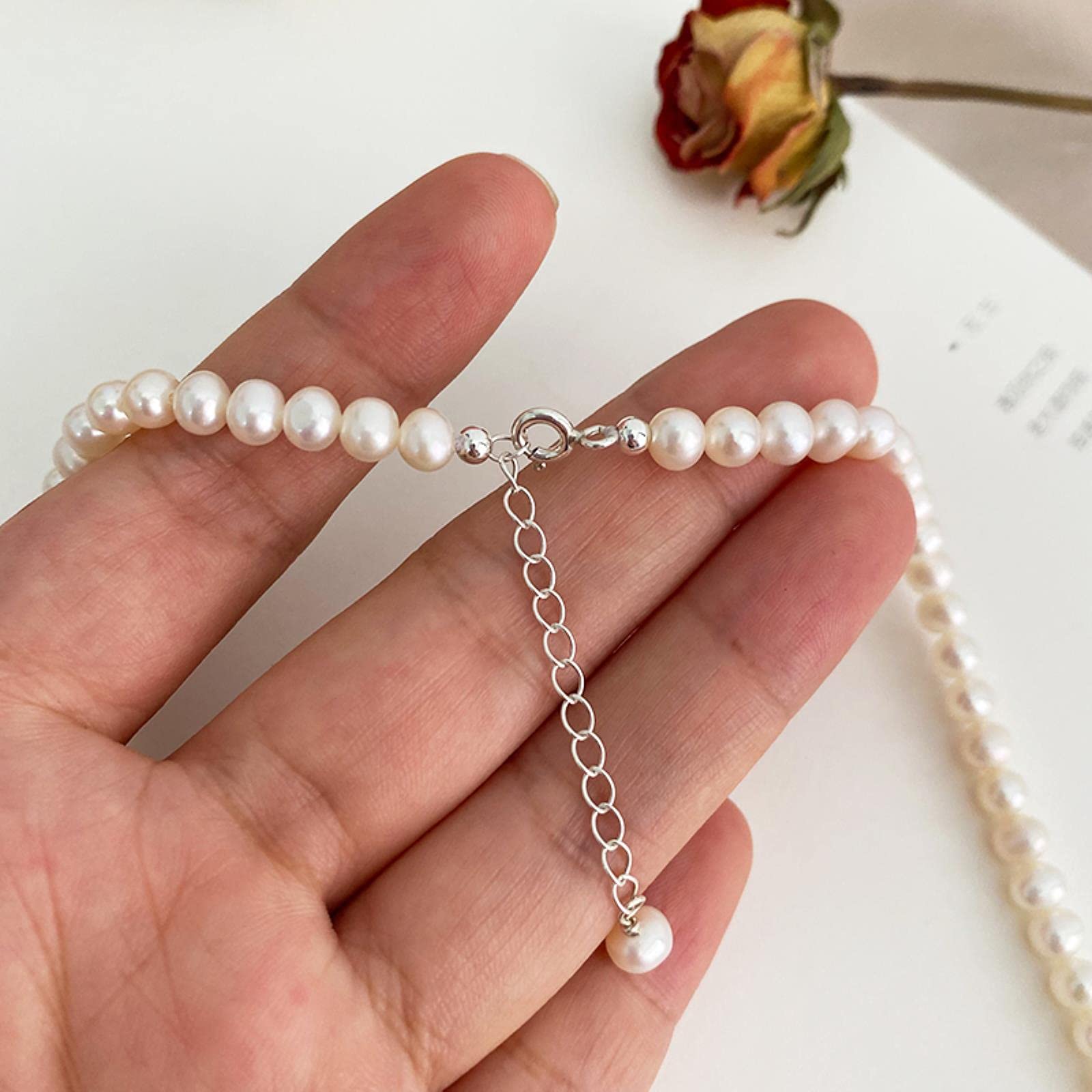 LOKILOKI Collar De Perlas De Agua Dulce Natural 925 Cadena De Plata Esterlina Joyería De Moda para Mujeres