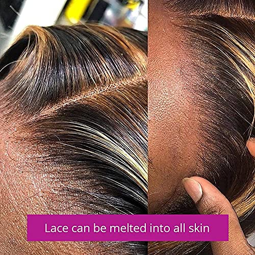 Haha Brown Highlight Lace Front Wig 4X4 Human Hair Body Wave Ombre Lace Closure Wig Pre Plucked With Baby Hair 20 Inch 150% Density Honey Blonde Highlight Wig 1Bt1B/30 #TOP4
