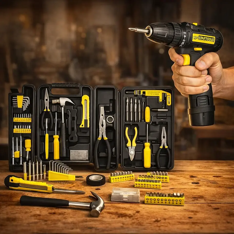 Kit de Ferramentas 200 Peças com Maleta + Parafusadeira Furadeira 12V | Kit Completo para Manutenção Residencial, Profissional e Automotiva