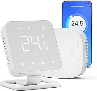 Beok BOT-R3X-WIFI Thermostat intelligent pour chaudière à gaz et chauffage par le sol, sans fil, chauffage central, écran tactile, compatible avec Alexa Google Assistant, fonctionne avec piles