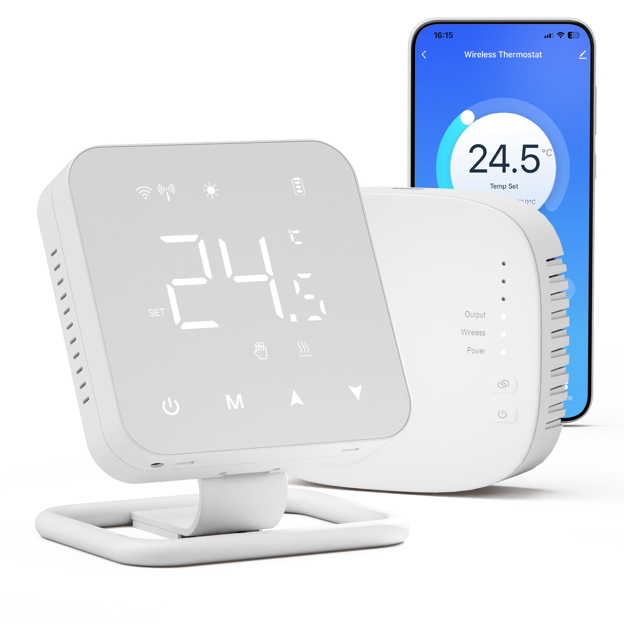Termostato Wi-Fi con batería. Apto para calderas de Gas y válvulas. Termostato programable Diariamente Compatible con Alexa y Google Assistant. Control Tuya Alimentado por USB y con Receptor.