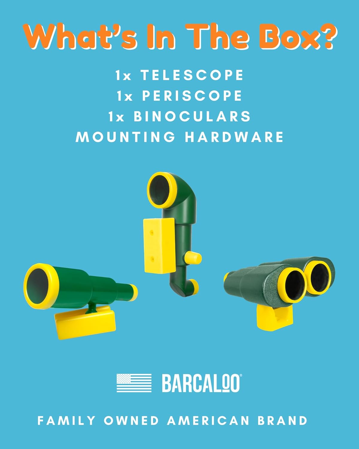 Barcaloo Playhouse Accessories for Kids, Outdoors Playground Sets for Backyards with Telescope, Periscope & Pirate Playset Binoculars Attachments, Backyard Treehouse, Jungle Gym and Swing Set