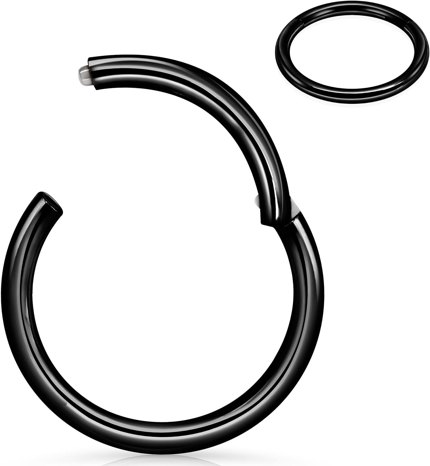 1Pcs 316l Surgical Steel Nose Rings Hoop 20G 18G 16G Hinged Clicker Septum Cartilage Ear Piercing Gold-Silver-Black Diameter 6mm to 12mm