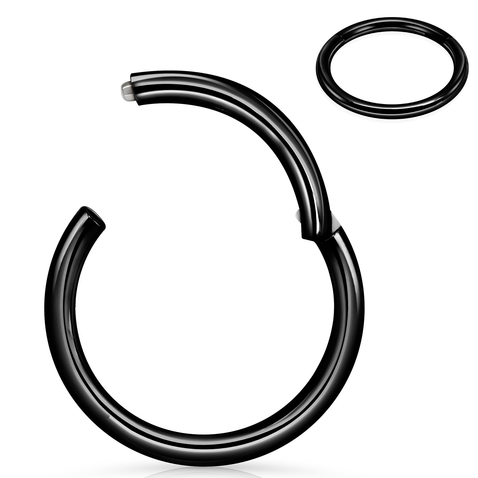 1Pcs 316l Surgical Steel Nose Rings Hoop 20G 18G 16G Hinged Clicker Septum Cartilage Ear Piercing Gold-Silver-Black Diameter 6mm to 12mm