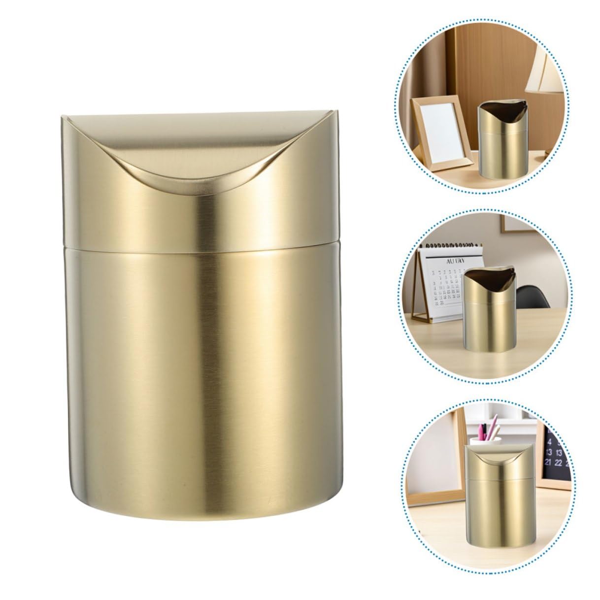 Homoyoyo 2pcs Mini Trash Can with Swing Lid, Stainless Steel Desktop Garbage Bin, Small Countertop Trash Basket for Office, Car, Bedroom, and Desk Organization