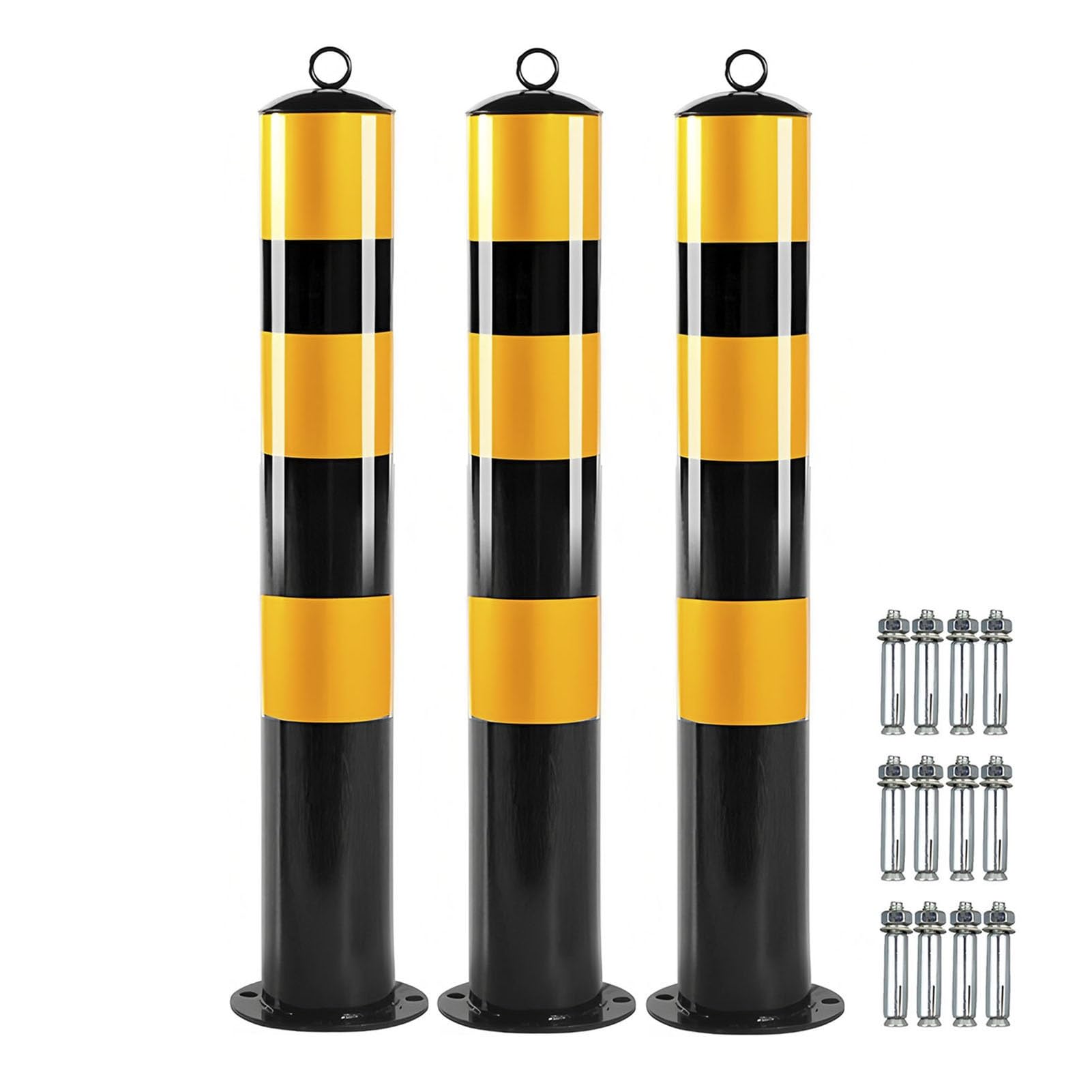 29" Safety Bollards - Set of 3 Heavy-Duty Traffic Bers for Construction Sites Impact-Resistant Parking Posts Roadblock Posts for Enhanced Safety & Visibility