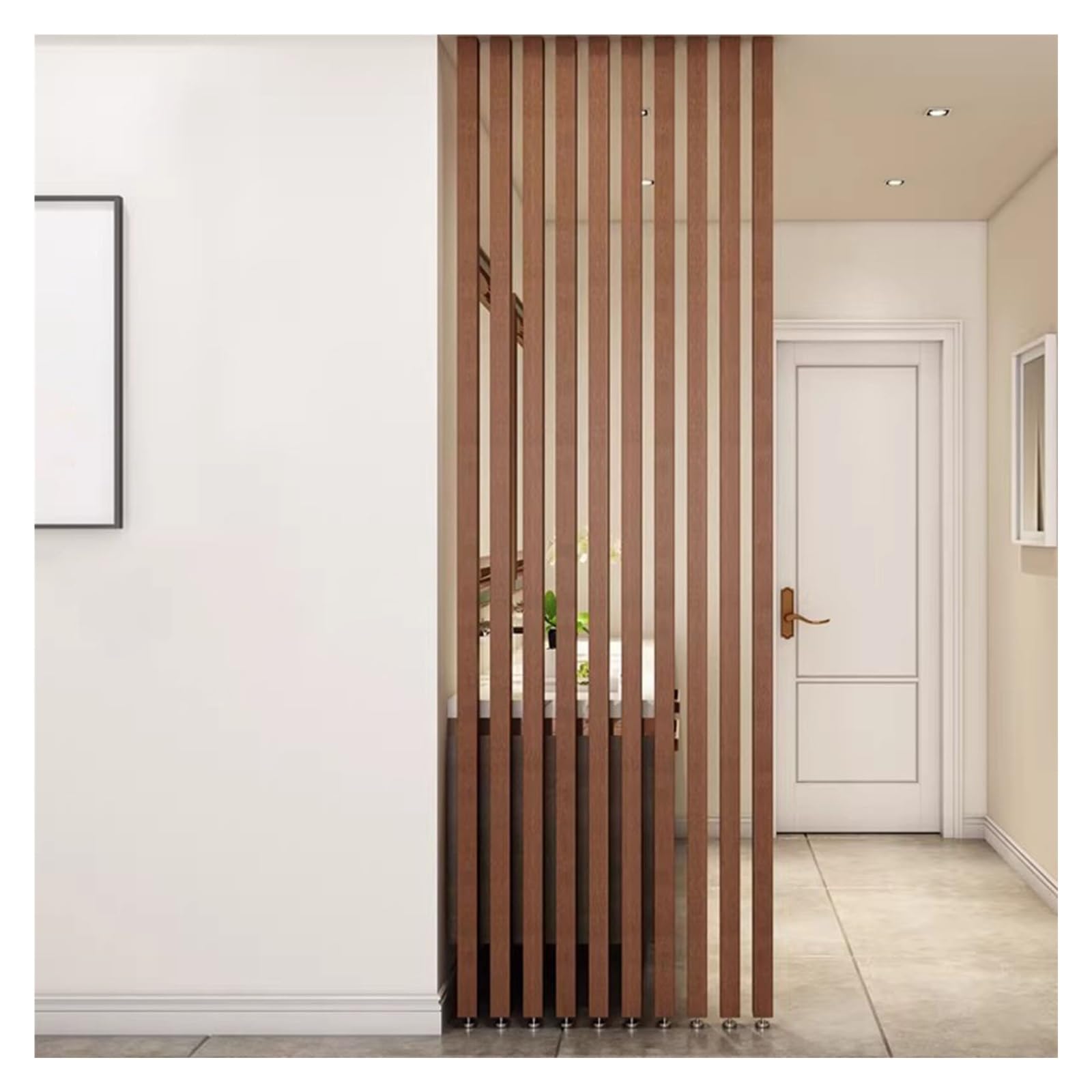 Cloison moderne à lattes de bois pour séparer le salon de la chambre