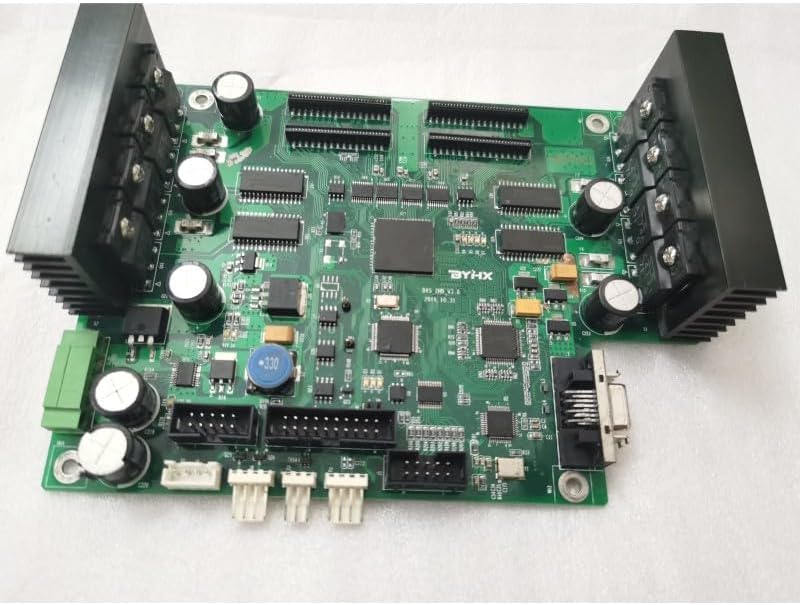 കോണാകൃതിയിലുള്ളത് view of the BYHX DX5 carriage board showing heat sinks and connectors.