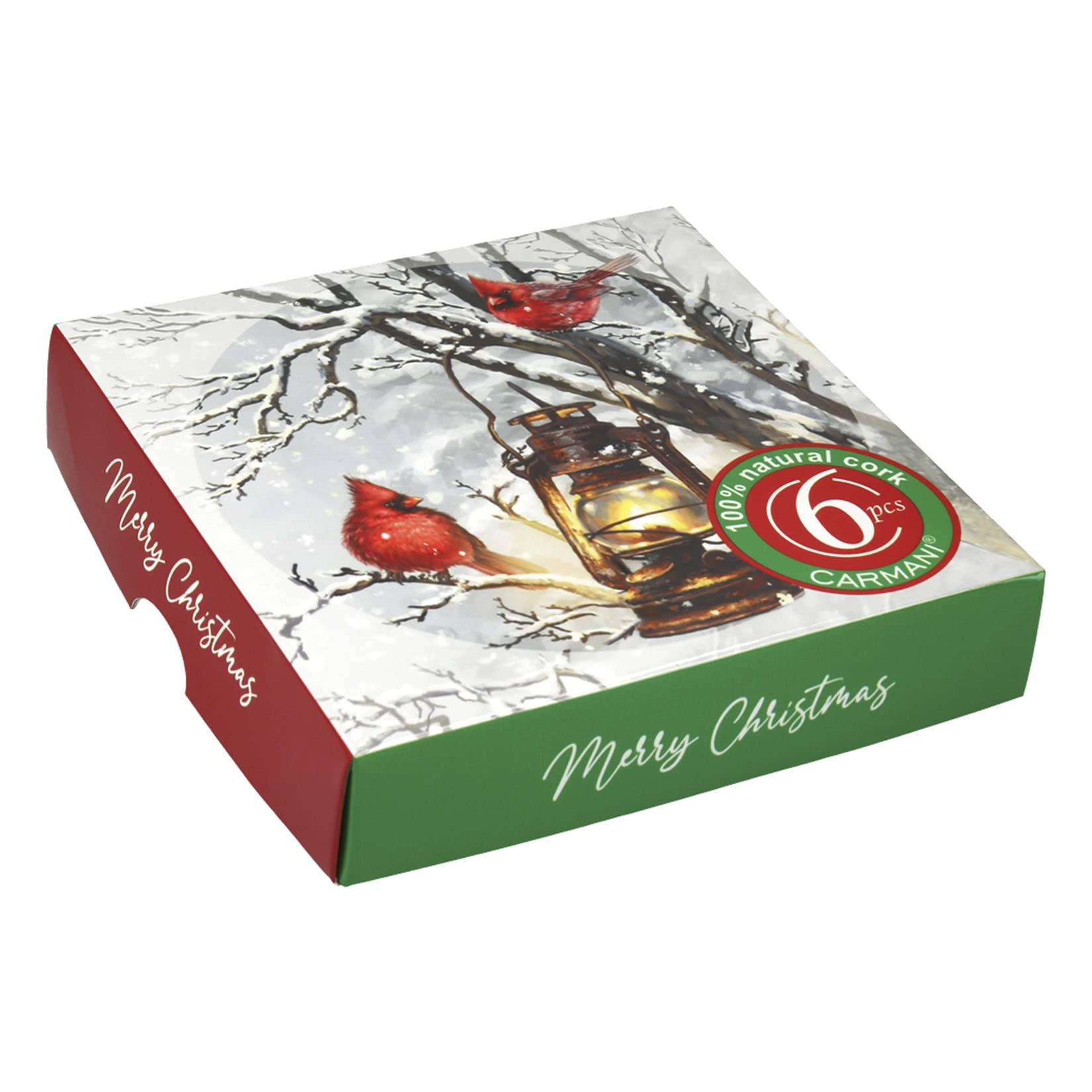 CARMANI - Circular Cork Pad Set of 6 Pieces Cork mat/Coaster Decorated with Christmas Theme Winter Birds, Multicolored - Image 3