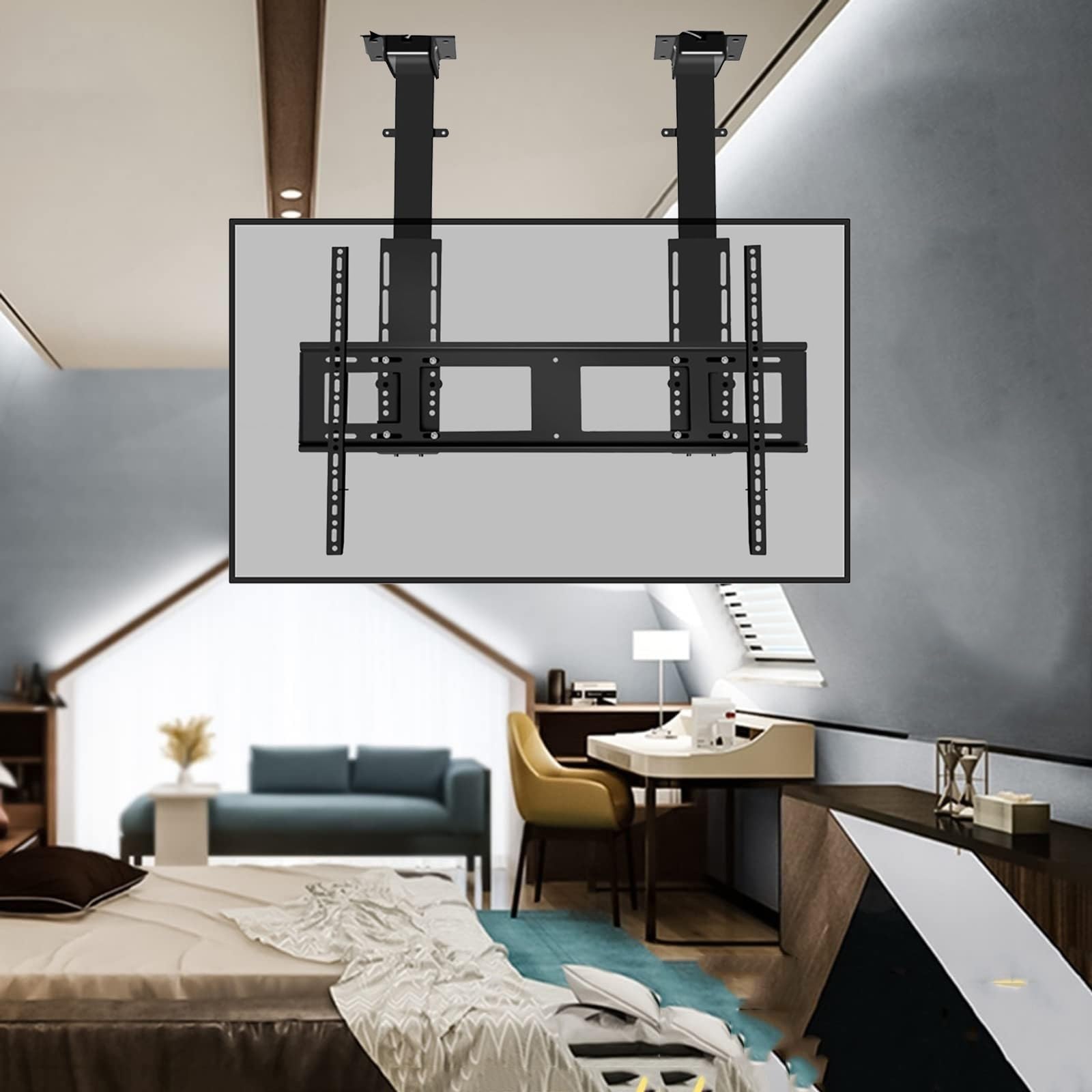 Supporto per TV LCD, supporto elettrico a soffitto, regolabile in altezza con impostazione di memoria e telecomando, adatto per TV da 55 a 120 pollici, VESA max 1100 x 600 mm