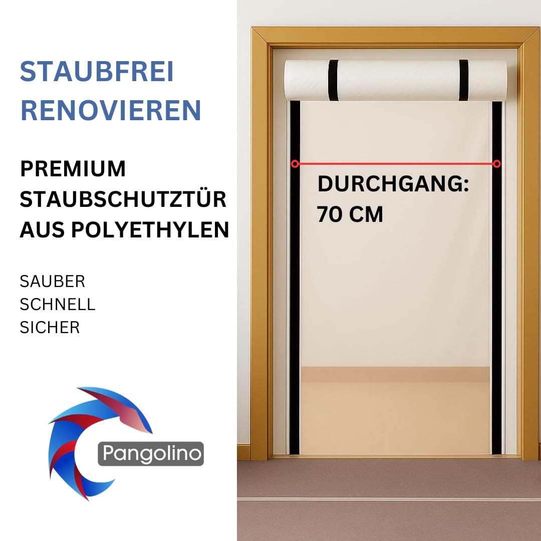 Pangolino Protector antipolvo para puerta, juego de 2 unidades, con cremallera, lámina de polietileno, 1,20 x 2,20 m, incluye cinta adhesiva de doble cara, variante con cinta de velcro