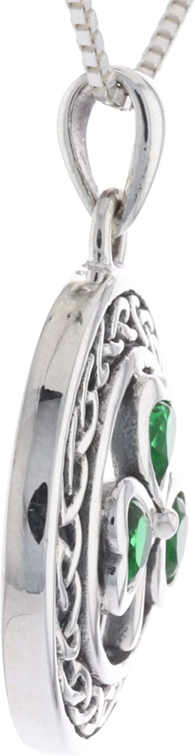 Jewelry Trends Sterling Silver Celtic Clover Shamrock Pendant Necklace 18" Green