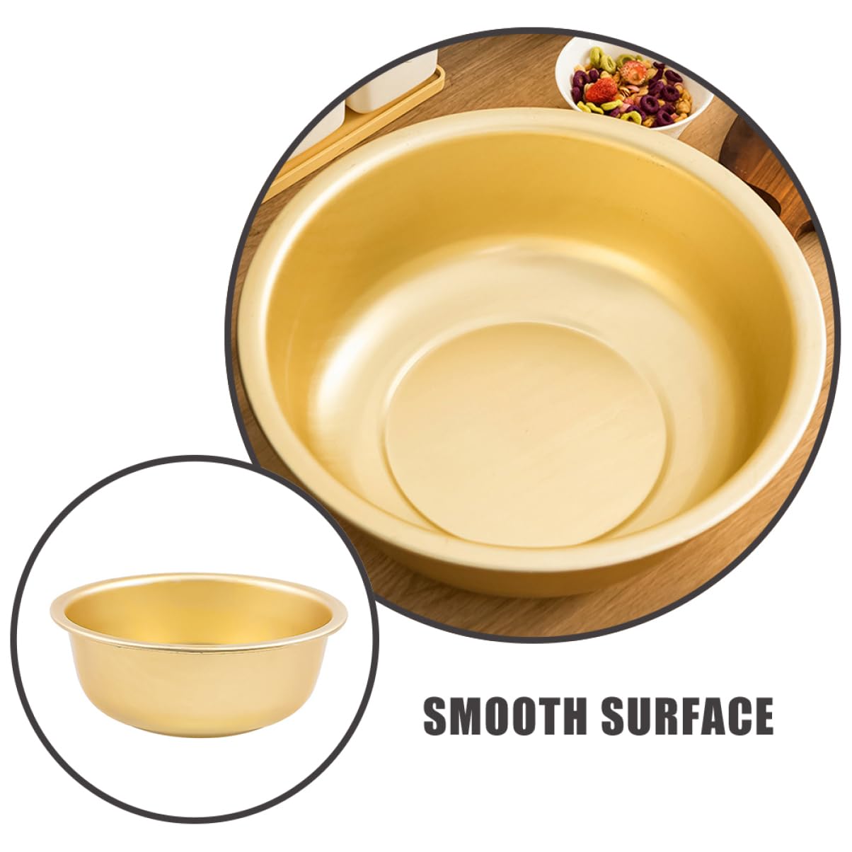 iplusmile Tazón Grande de Aluminio Dorado para Sopa Capacidad Amplia, Diseño Redondo y Seguro, Adecuado para Cocina y Lavado de Arroz
