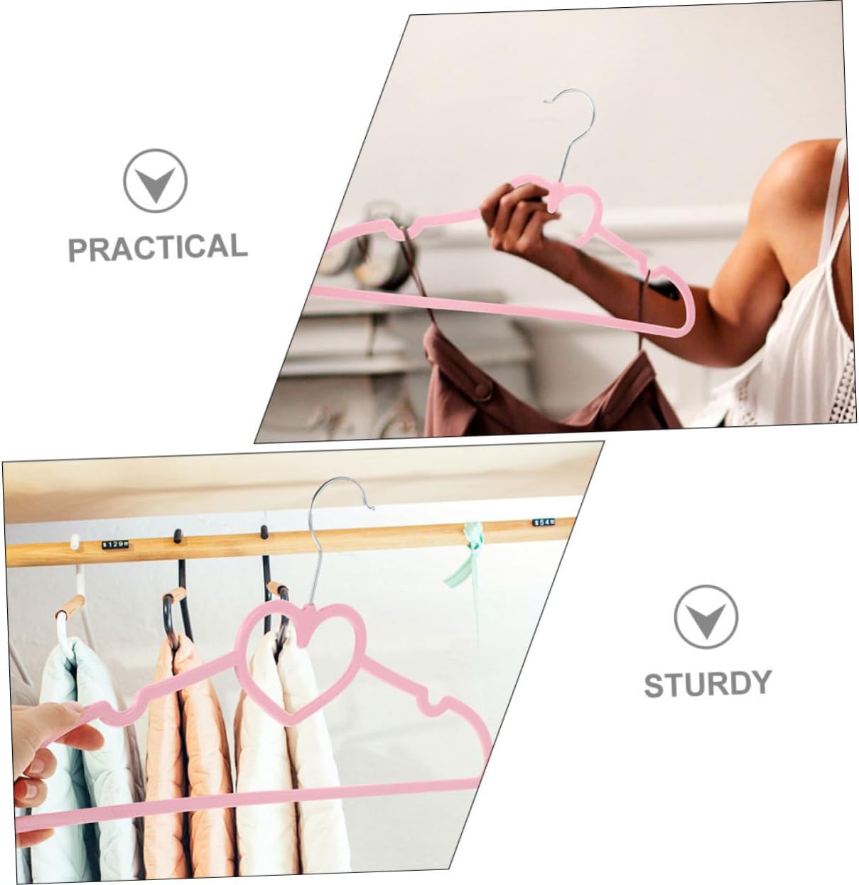 Cabilock 20pcs Non-Slip Hangers Heavy Duty for Pants Dresses Heart Design Garment Support Rack