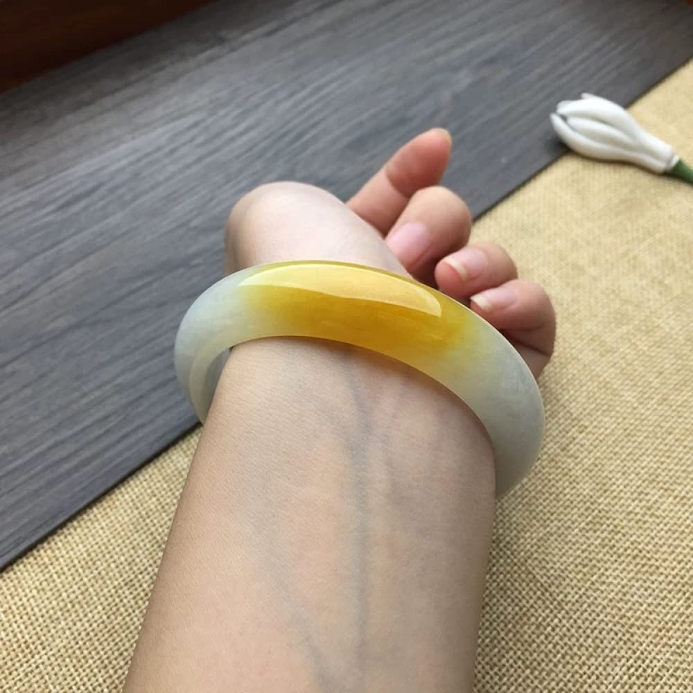 Bracciale rigido in giada da donna, bracciale rigido in giada naturale di grado A, bracciale rigido in giada gialla con fiori galleggianti, per la mamma, per la fidanzata, con portagioie, (Giallo-61