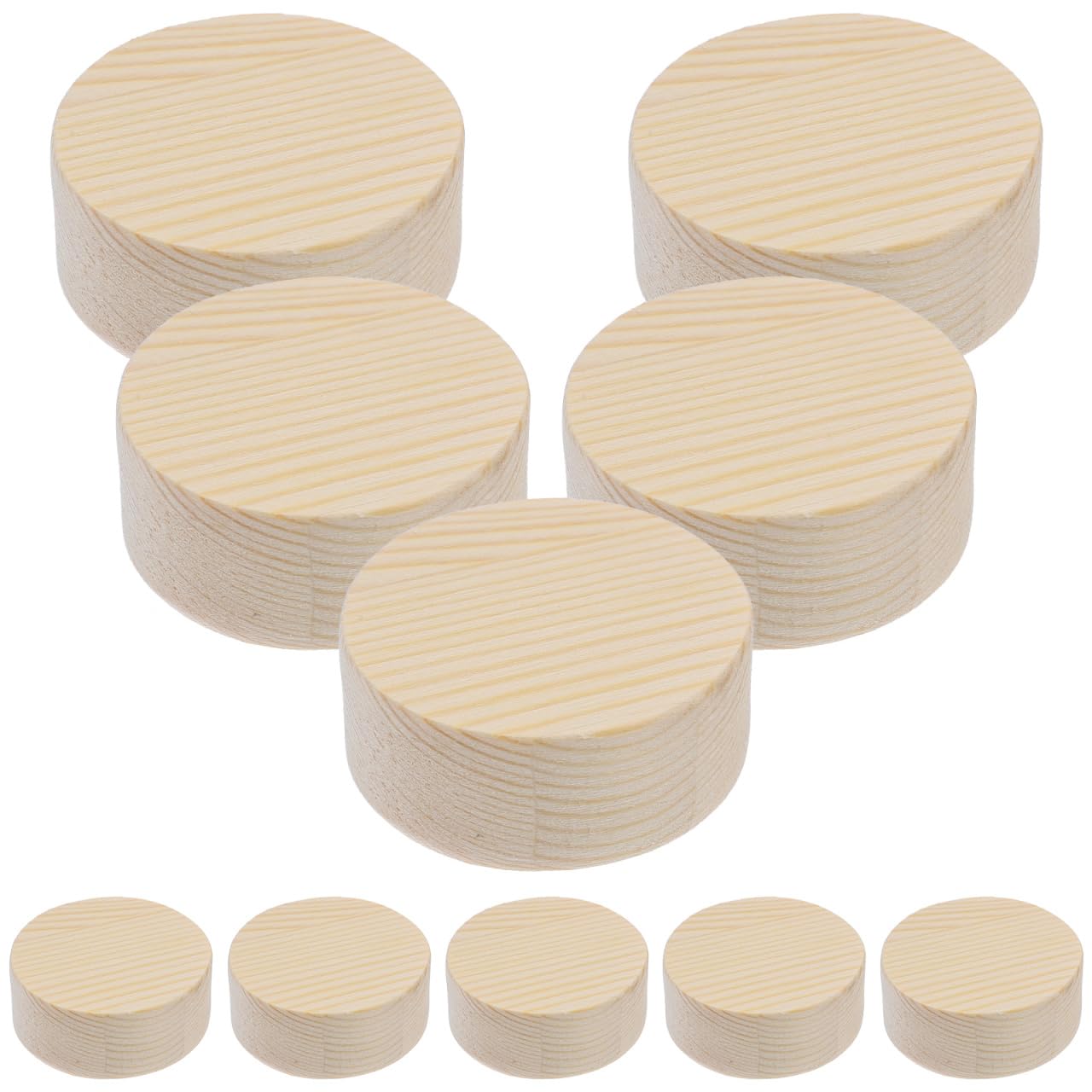 Hohopeti 10pcs Smooth Wooden Craft Blocks 5x2cm Round Unpainted Slices DIY Model Board for Kids Art Projects Natural Wood Grain Suitable for Ornaments and Display