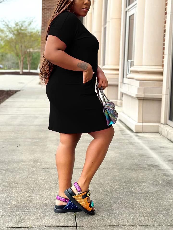 PINSV Women Plus Size Summer Casual T Shirt Dresses Short Sleeve Tunic Dress with Pockets Black 2XL - Image 3