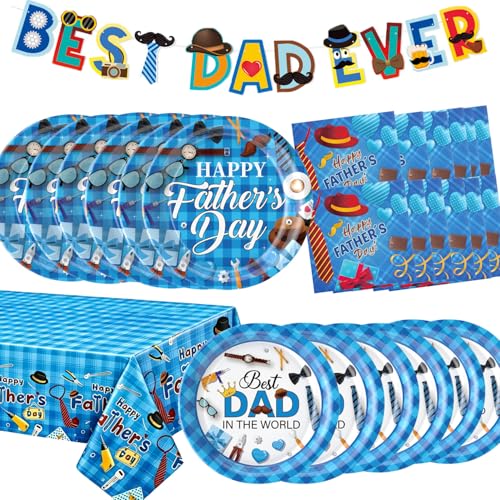 Father Day Party Supplies Include Plates Napkins Banner Tablecloth for Happy Fathers Day Party Decorations.