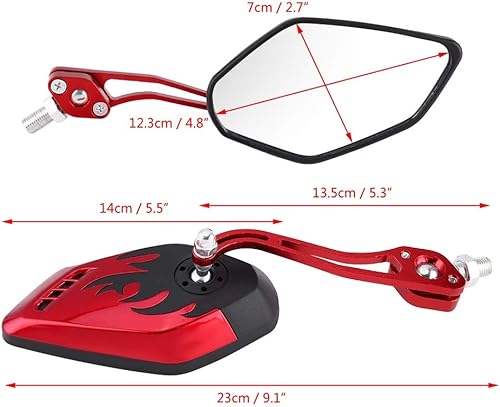Miniatura 2 de Juego de 2 espejos retrovisores de motocicleta de 100.315 in de diámetro de tornillo, aleación de aluminio, patrón de llama, espejos laterales para