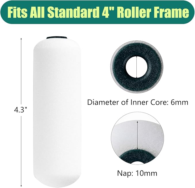 Foam Paint Roller Covers, Small Paint Roller 4 Inch, 10 Pack | Mini Rollers for Painting, Foam Paint Roller Refills for Smooth Finishes on Walls, Cabinets and Doors, Fit 4" Roller Frame miniatura 2