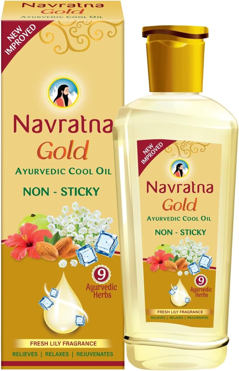 Navratna Gold Ayurvedic Cool Oil | Goodness of Almonds | Non-Sticky and Fresh Lily Fragrance | 200ml