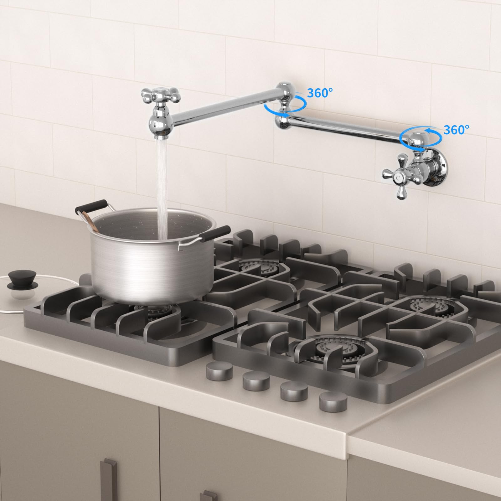 KAITAIHD Kitchen Faucet, Single Hole Mount Pot Filler Faucet Tap with Folding Stretchable Double Joint Swing Arm, Polished Chrome - Image 2
