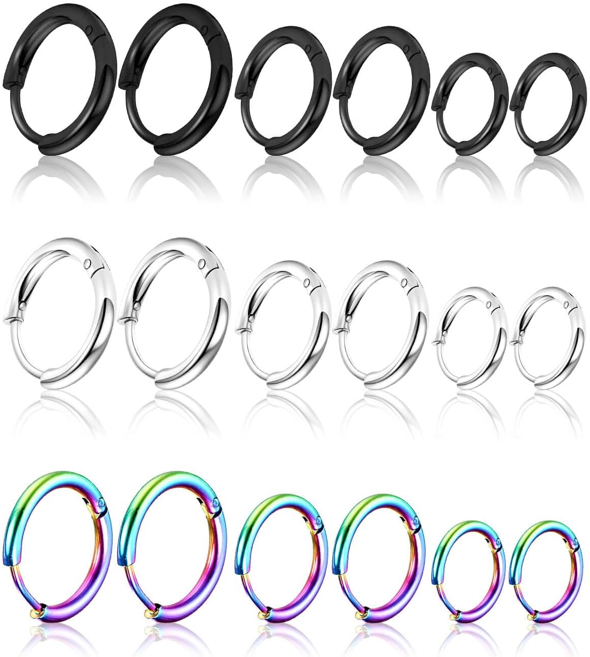 JELIEE 9 Pairs 316L Surgical Stainless Steel Small Hoop Earrings 8mm 10mm 12mm Hypoallergenic Thin Hoop for Men Women Huggie Hoop Earrings Cartilage Helix Lobes Multiple Piercing Jewelry