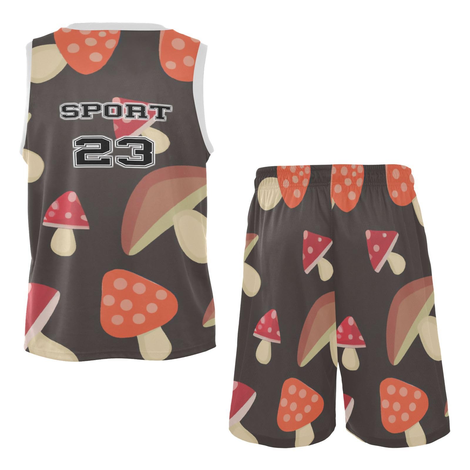 FLildon Cute Mushroom Boys Basketball Jersey Set Tank Top Shorts Tracksuit Sport Training Suit for Kids, M