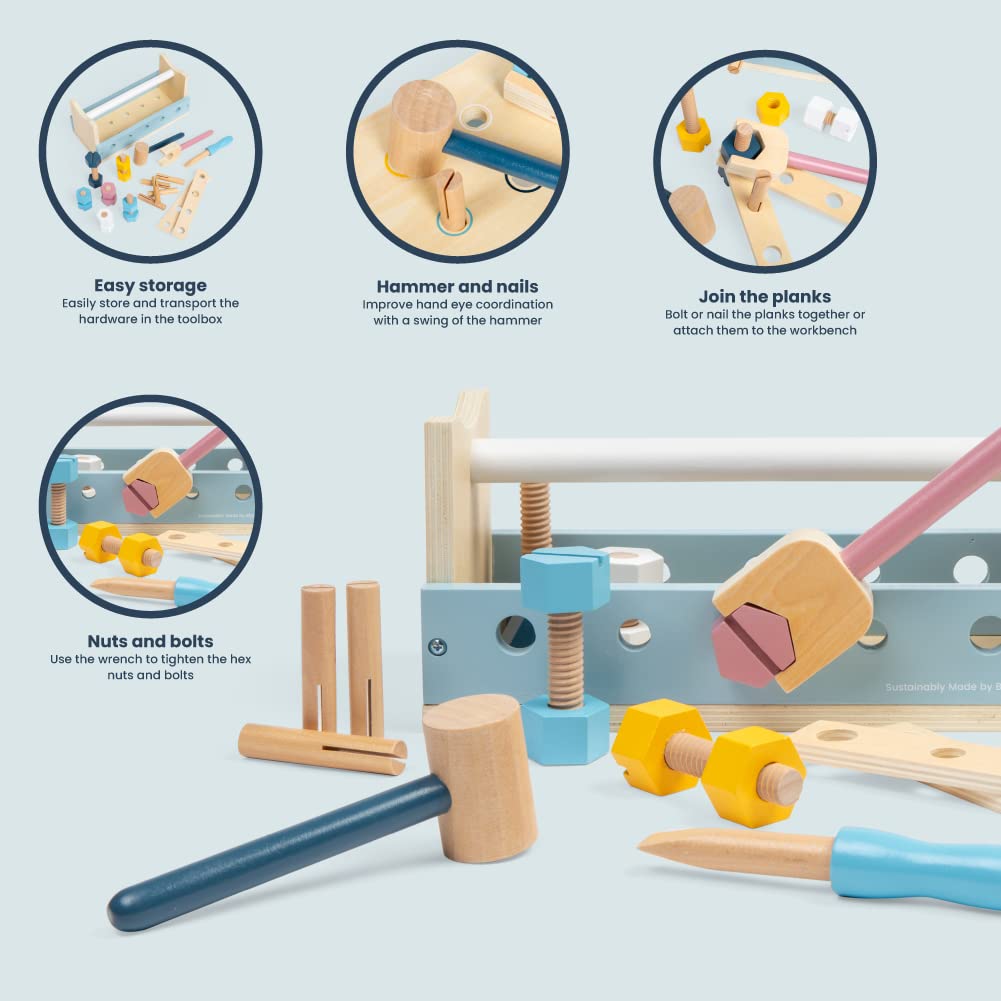 Bigjigs Toys FSC Certified Activity Workbench - Eco-Friendly Toddler Workbench & Kids Tool Bench with Wooden Tools for 12+ Months, Quality Role Play Construction Toys