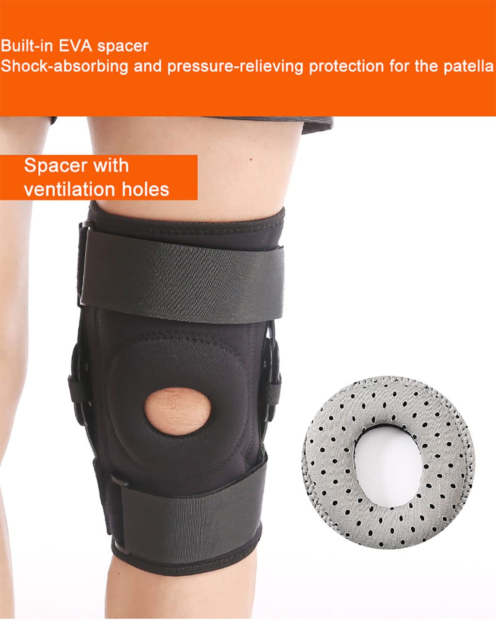 Rodillera presurizada Ajustable con bisagras, con estabilizadores Laterales y Almohadillas de Gel para la rótula, Ayuda a la recuperación, Artritis, Baloncesto, Correr, Senderismo.