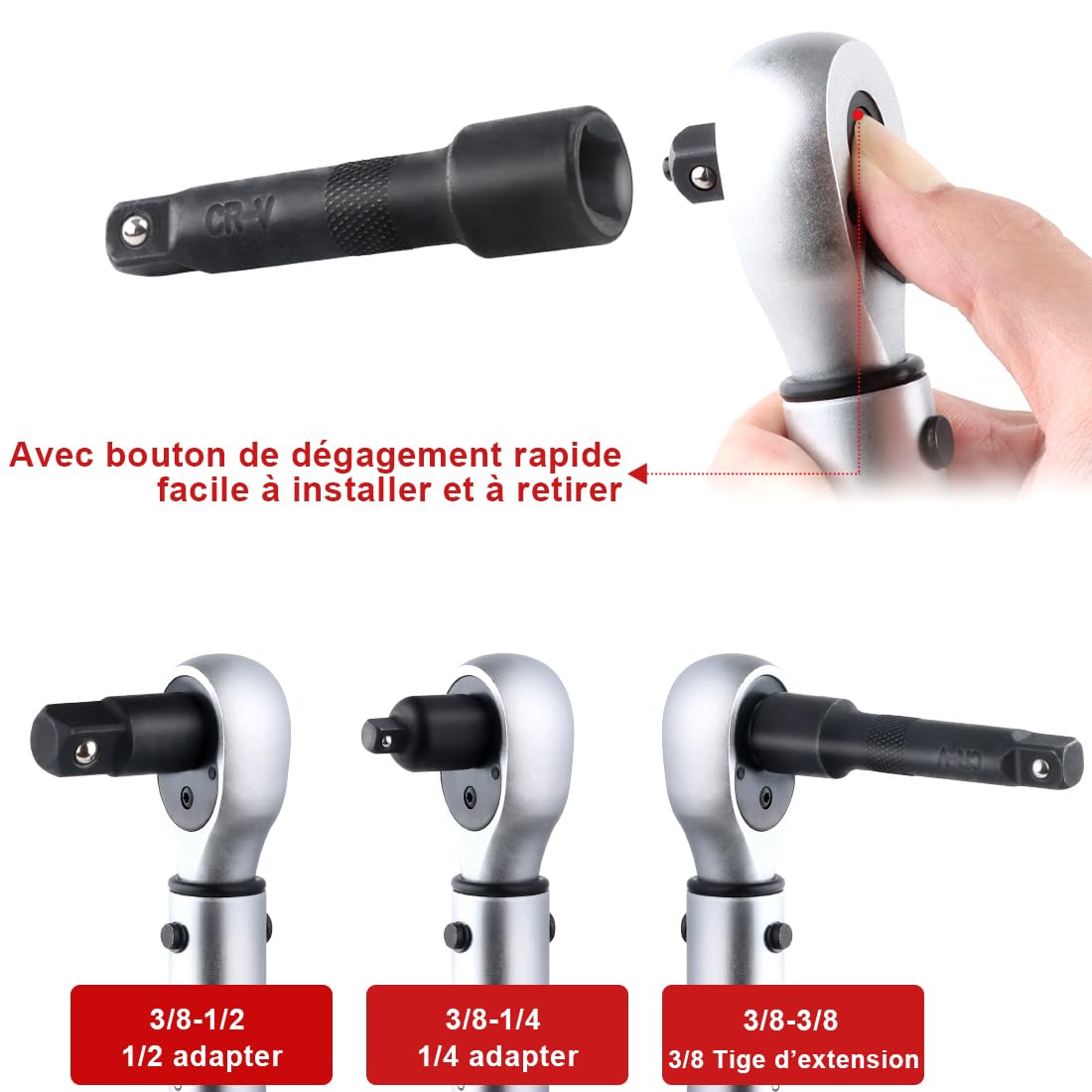 FOURROBBER Clé Dynamométrique De Voiture 1/2" 20-220 Nm Version Améliorée De La Clé Dynamométrique à 90 Dents Avec Inserts Spéciaux Pour Vis De Roue, Précision D'erreur ± 3