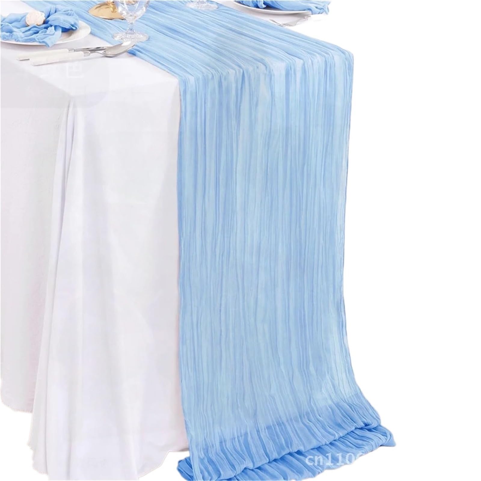 Pleated Transparent Tablecloth Cheese Table Runner Light Blue Coral Peach Wedding Thanksgiving Christmas