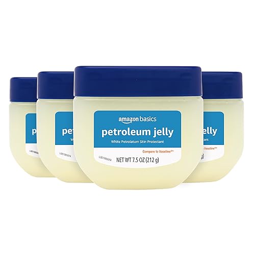 Amazon Basics Petroleum Jelly White Petrolatum Skin Protectant, Unscented, 7.5 oz, 4-Pack, (Previously Solimo) - 7.5 Ounce (Pack of 4)