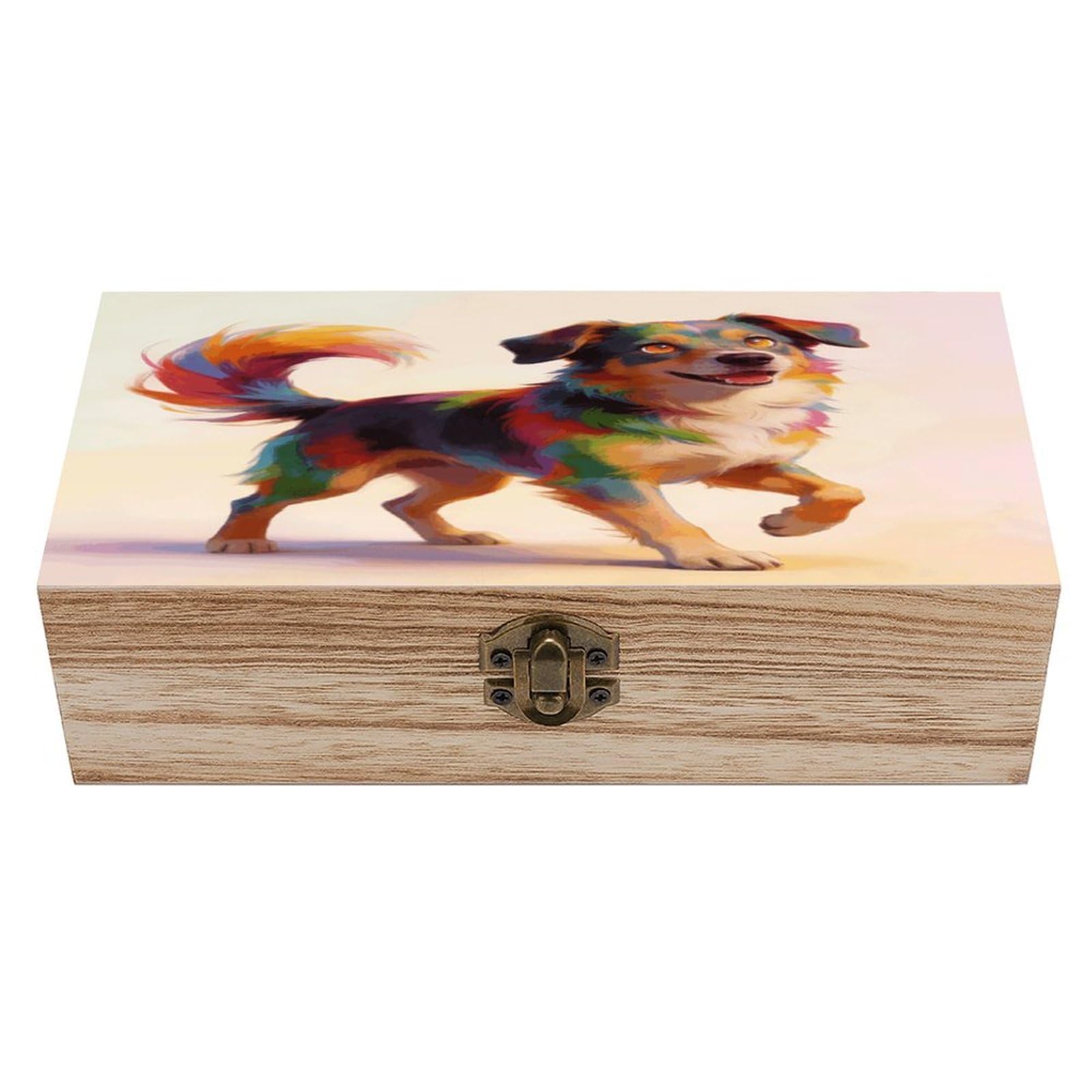 Khauerbc Men's Style Colorful Fluffy Running Locked Wooden Keepsake Box With Hinged Lid For Crafts And Photo Storage,Keepsake Box Jewellery Organiser Unique Gift Ideas For & Wo