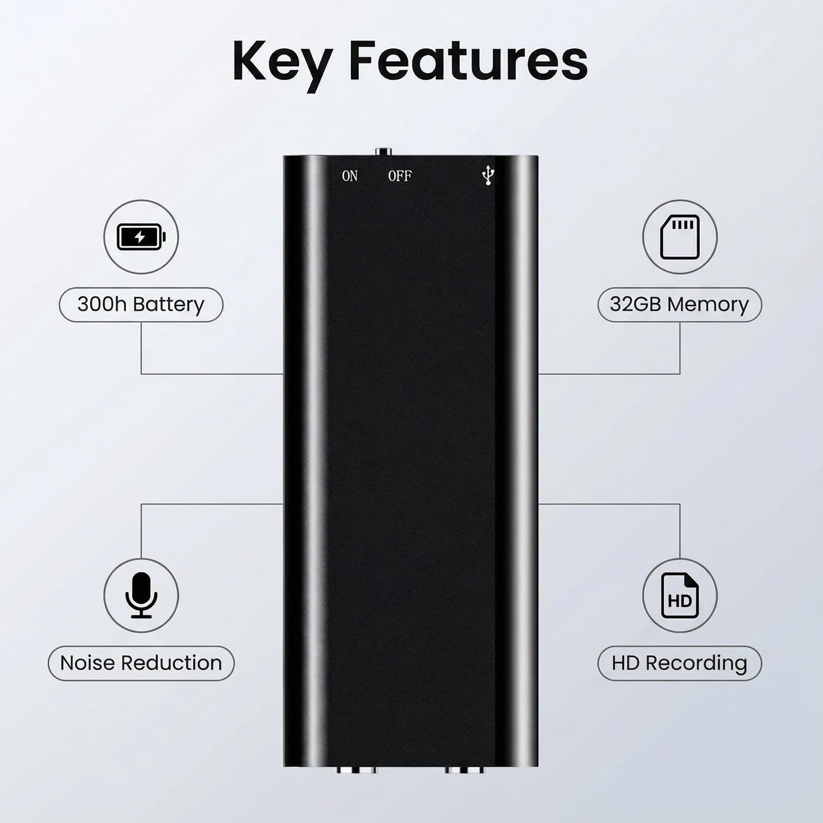 Grabadora de voz mini, grabadora de audio de 16 GB con cancelación de ruido, grabadora con función de borrado, mini grabadora de voz digital, grabadora de audio para conferencias, reuniones
