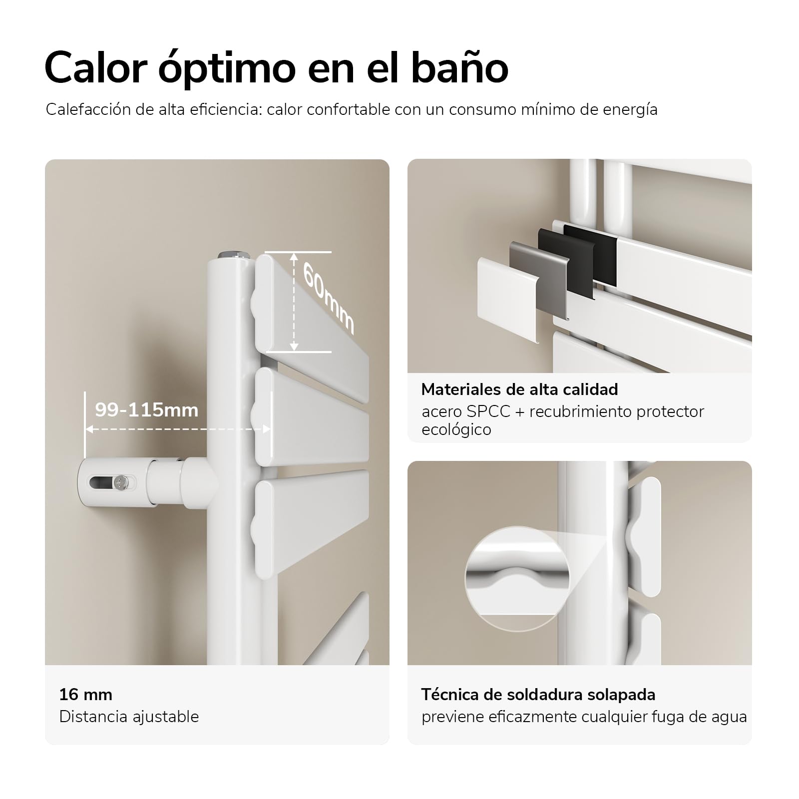 EMKE Toallero electrico baño con WiFi Termostato de Elemento Calefactor, 762x500mm 400W Radiador toallero con Barra Calefactora con Temporizador, Blanco