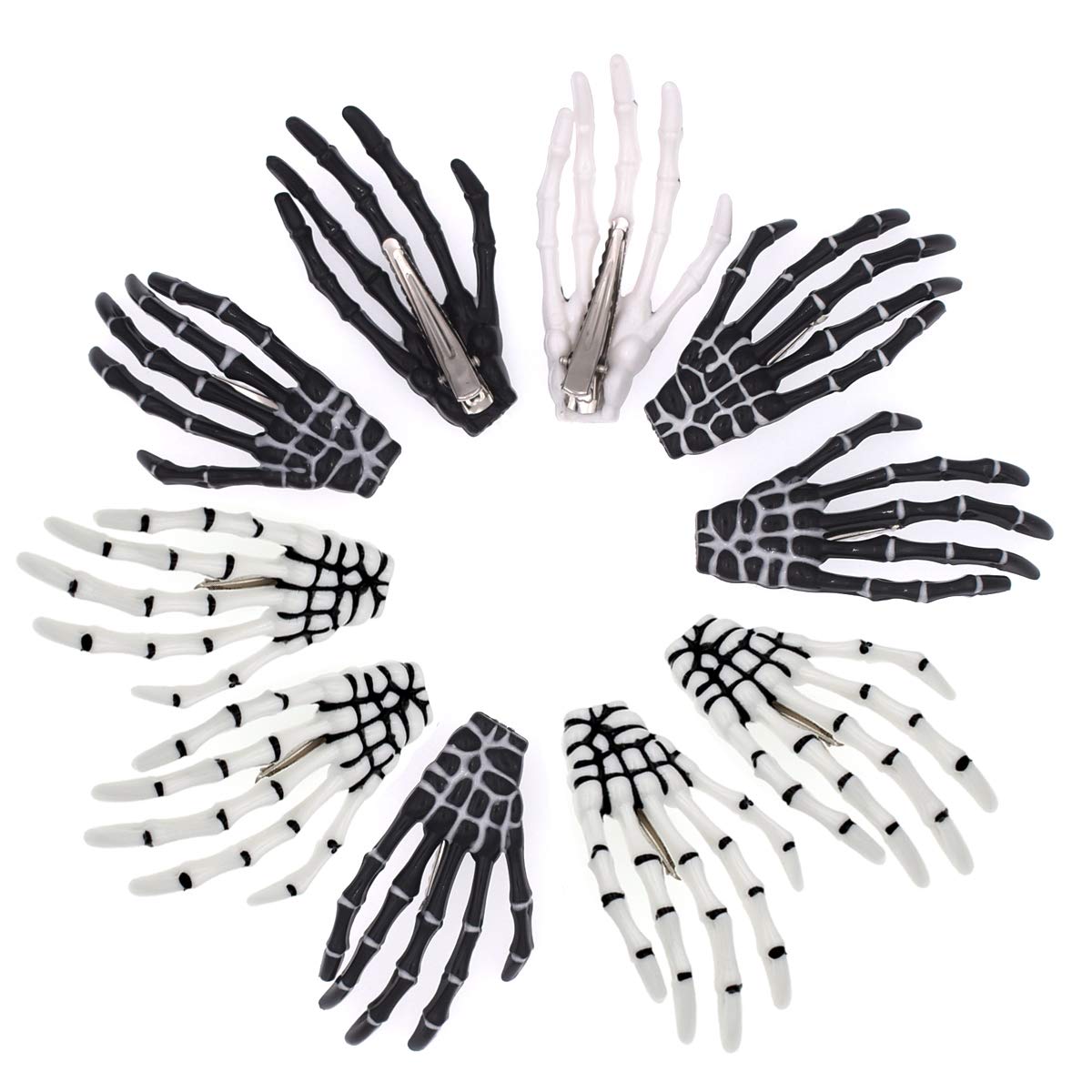 5 pares de pinzas para el cabello con forma de hueso de calavera de 3 pulgadas, color blanco y negro, accesorios de fiesta de Halloween 2