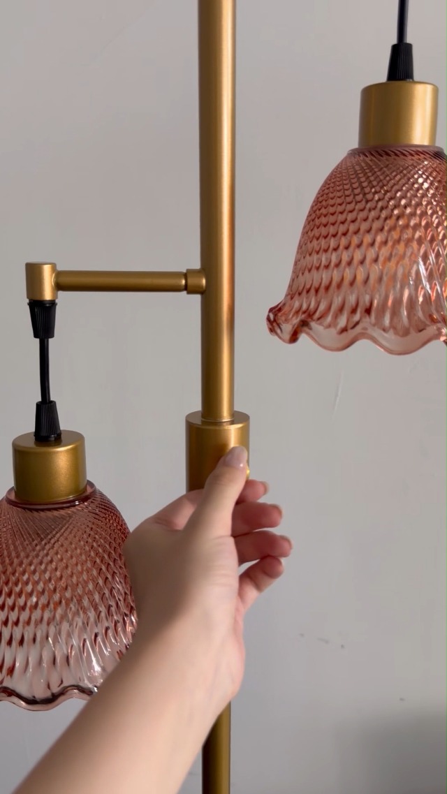 Image of Lightdot Red Flower Glass Floor Lamp 2-Light Dimmable Gold Floor Lamps