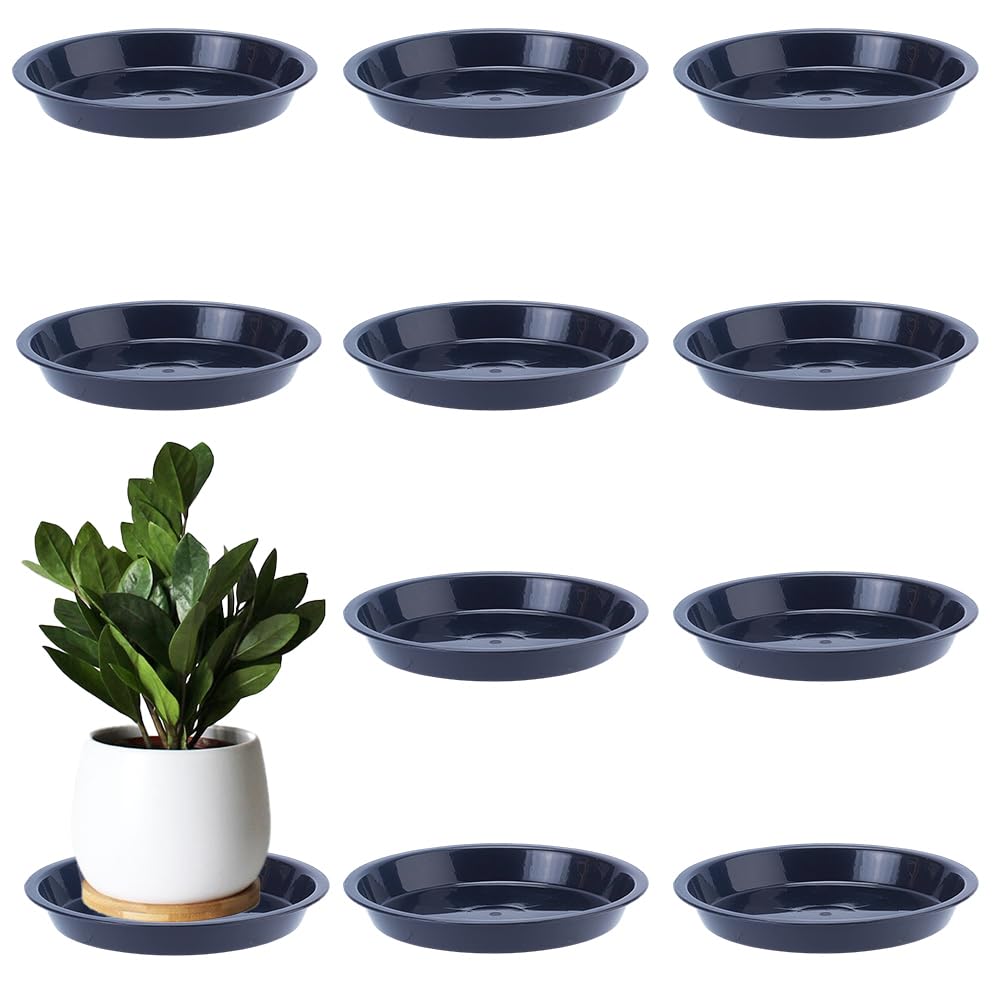 BEAMARKER 10Pcs Plant Saucer Drip Trays 6 Inch Black Plastic Plant Pot Saucers Flower Pot Tray Durable Round Pallets Water Catcher Decorative Container Accessories for Indoors Outdoor Patio Garden