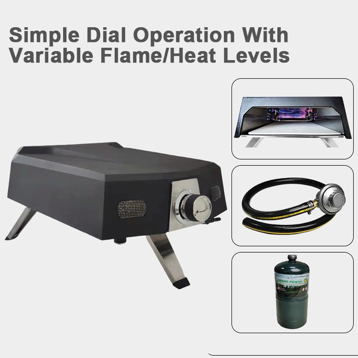 Horno de pizza de gas comercial, uso en interiores y exteriores con soporte y piedra para pizza, ideal para el hogar, restaurante, patio trasero y camping