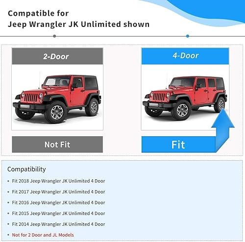 Miniatura 2 de OEDRO Alfombrillas de suelo compatibles con Jeep Wrangler JK Unlimited JKU 2014-2018 de 4 puertas (no para modelos de 2 puertas y JL), color negro,