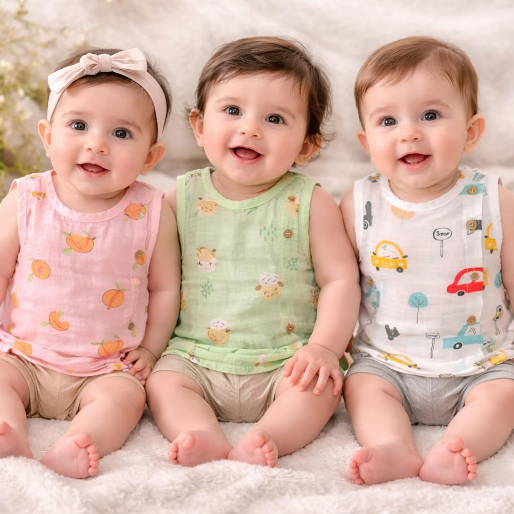 Newborn Baby Muslin Jhabla 100% Cotton Soft and Breathable Infant Wear Unisex Off White Printed Baby Clothing Lightweight Summer Wear for Boys and Girls, Newborn (3)-picture-17