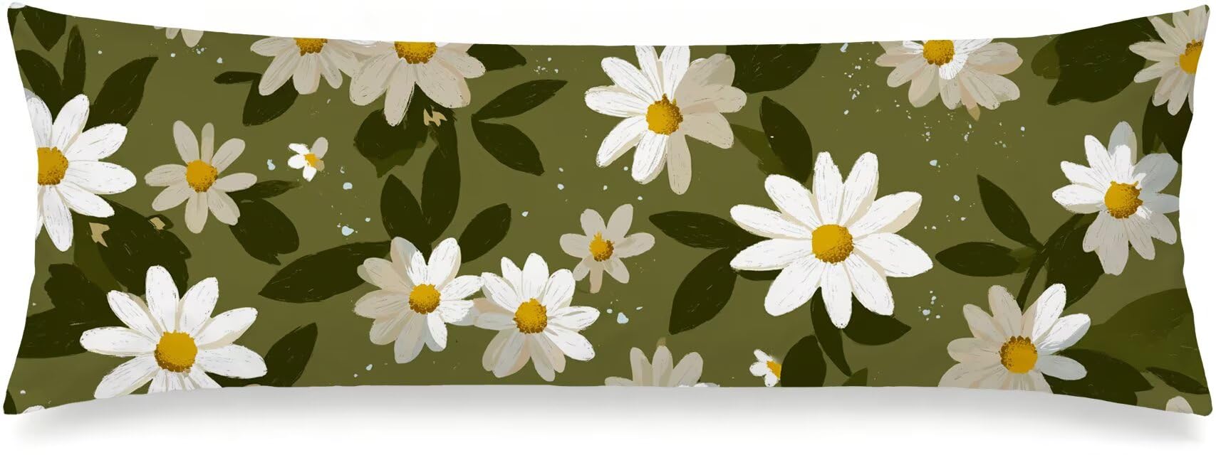 Oreiller de Corps Vert Olive 45x135 Velours Taie Longue Fleur m-201