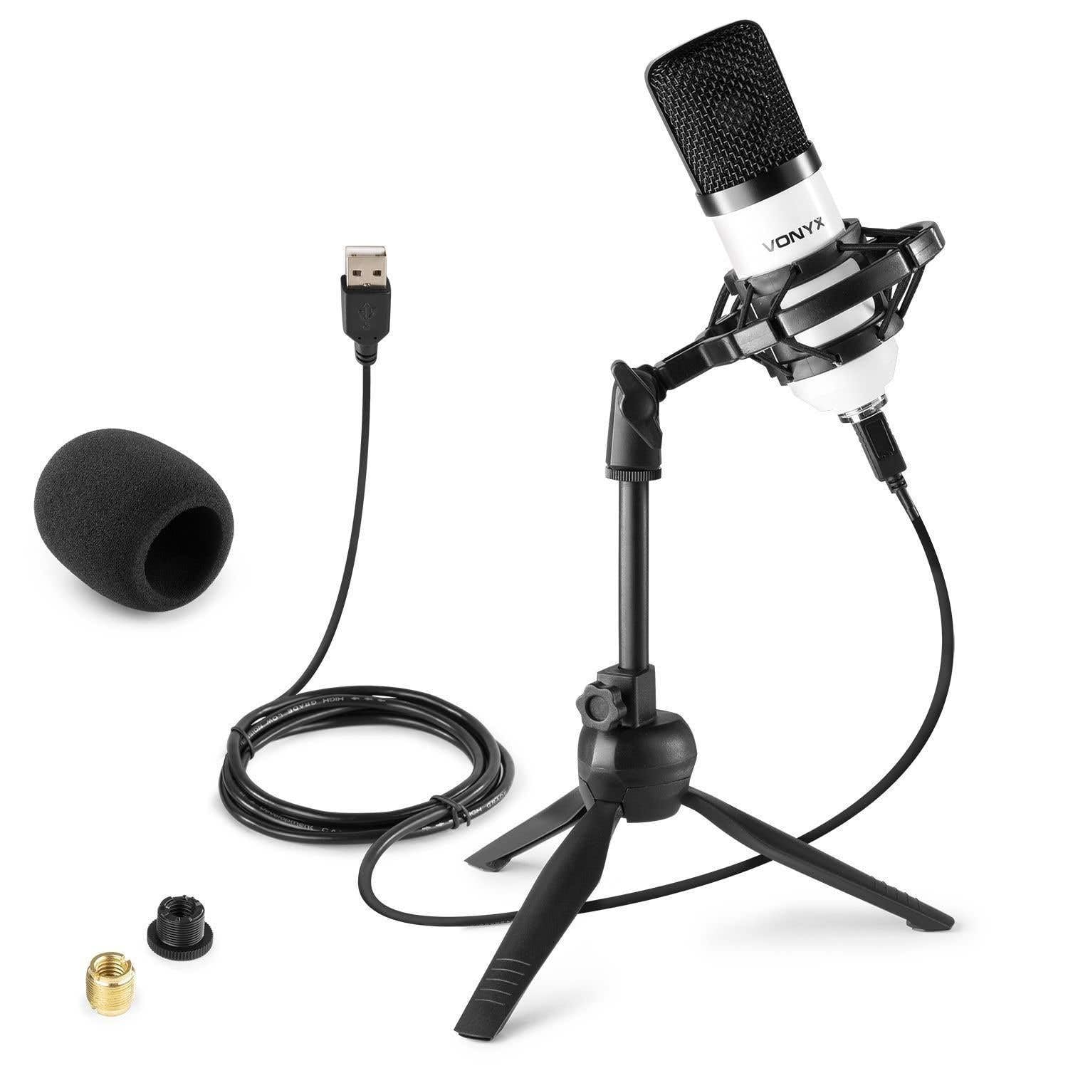 Vonyx CM300W USB Studio Mikrofon inkl. Ständer, Schallschutz, Pop-Filter - weiß